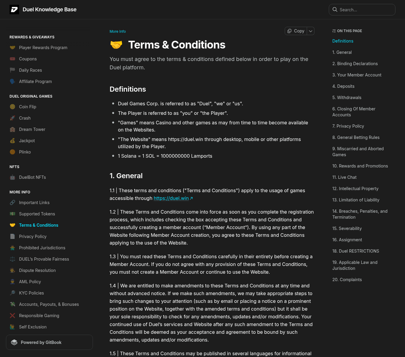 Captura de los términos y condiciones examinados