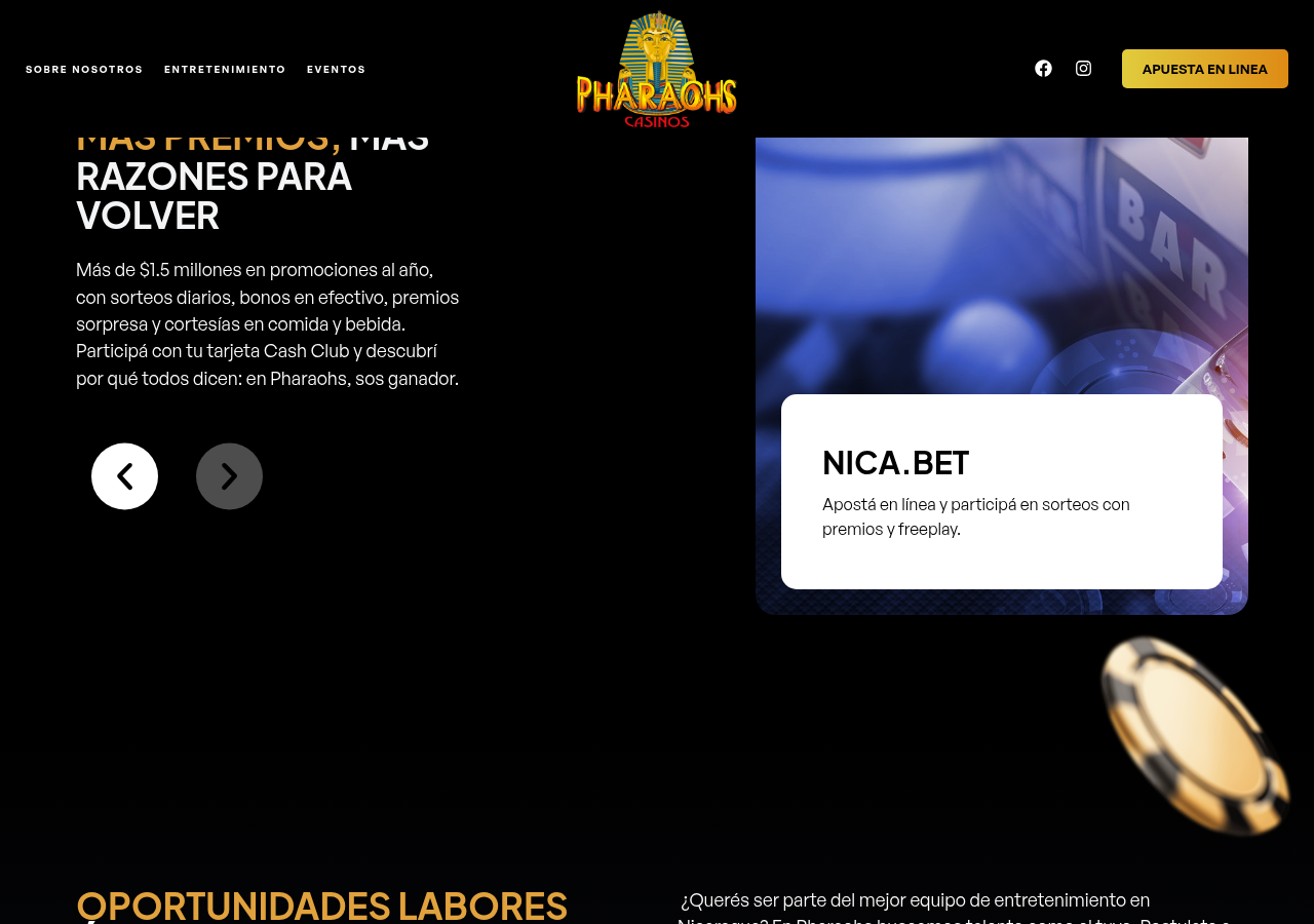 Captura de Pharaohs Casinos que muestra Nica.bet entre sus marcas